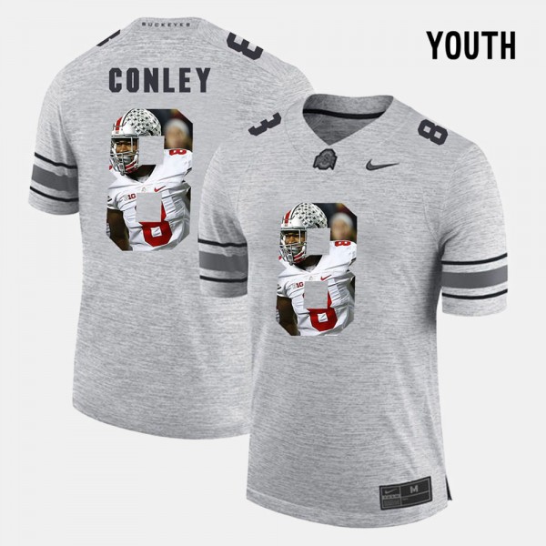 Ohio State Buckeyes Gareon Conley Youth #8 Gray Pictorial Gridiron Fashion College Football Jersey 2404DXME8